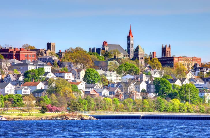 coastal town view from water